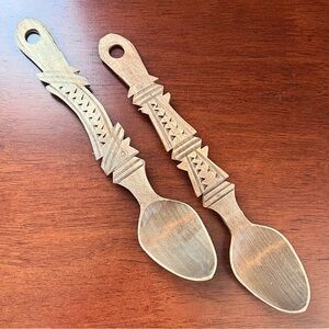 Vintage Norwegian Primitive Hand Carved Wooden Spoons